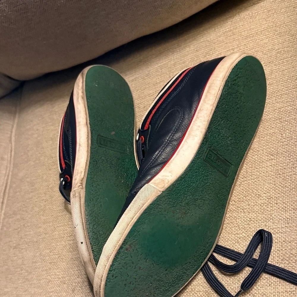 * LACOSTE * sport camous mid top leather navy white red, size 12